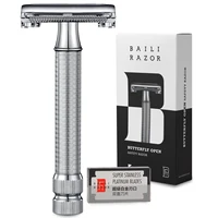 BAILI Butterfly Double Edge Safety Razor Stainless Steel Manual Reusable Wet Shave for Men Women with 5 Platinum Blades BRB4D-SI 1