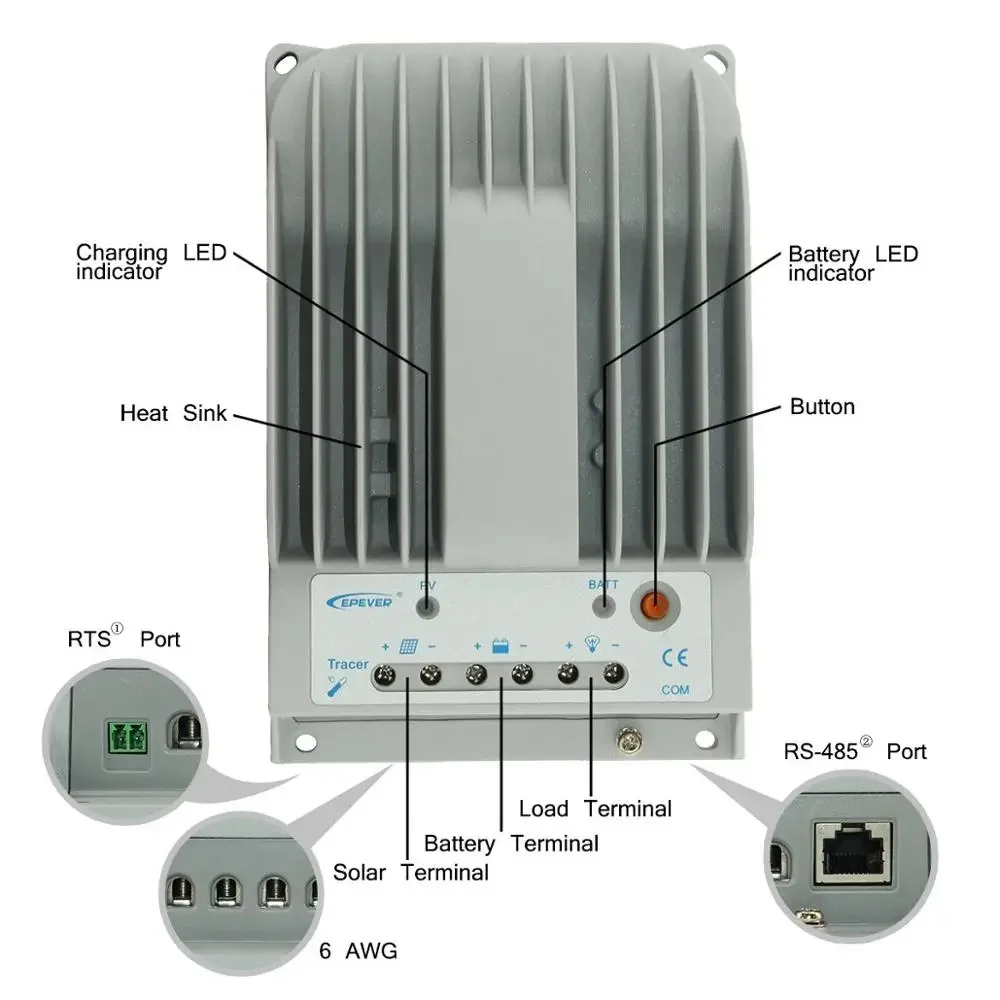 EPever MPPT 30A Solar Charge Controller Negative Ground 12V 24V with WIFI, BLE, Remote Meter, PV Communication 3215BN 3