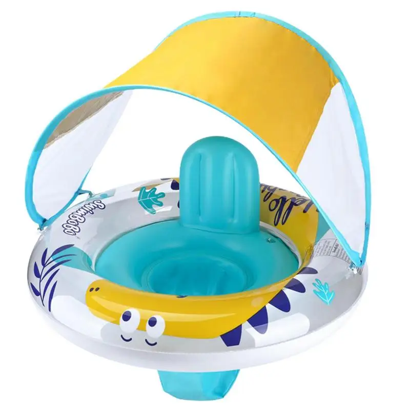 

Pool Ring Float Kids Dinosaur Floats For Swimming Pool Inflatable Swimming Ring Fun With Canopy For Family Bath And Beach Time