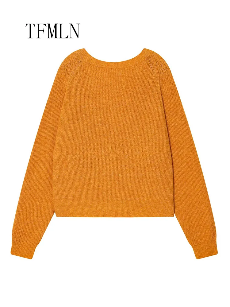 Loose Women Backless Solid Knitted Sweaters Retro Long Sleeve Back Knot Causal Pullover Tops Sweet High Street Lady Knitwear