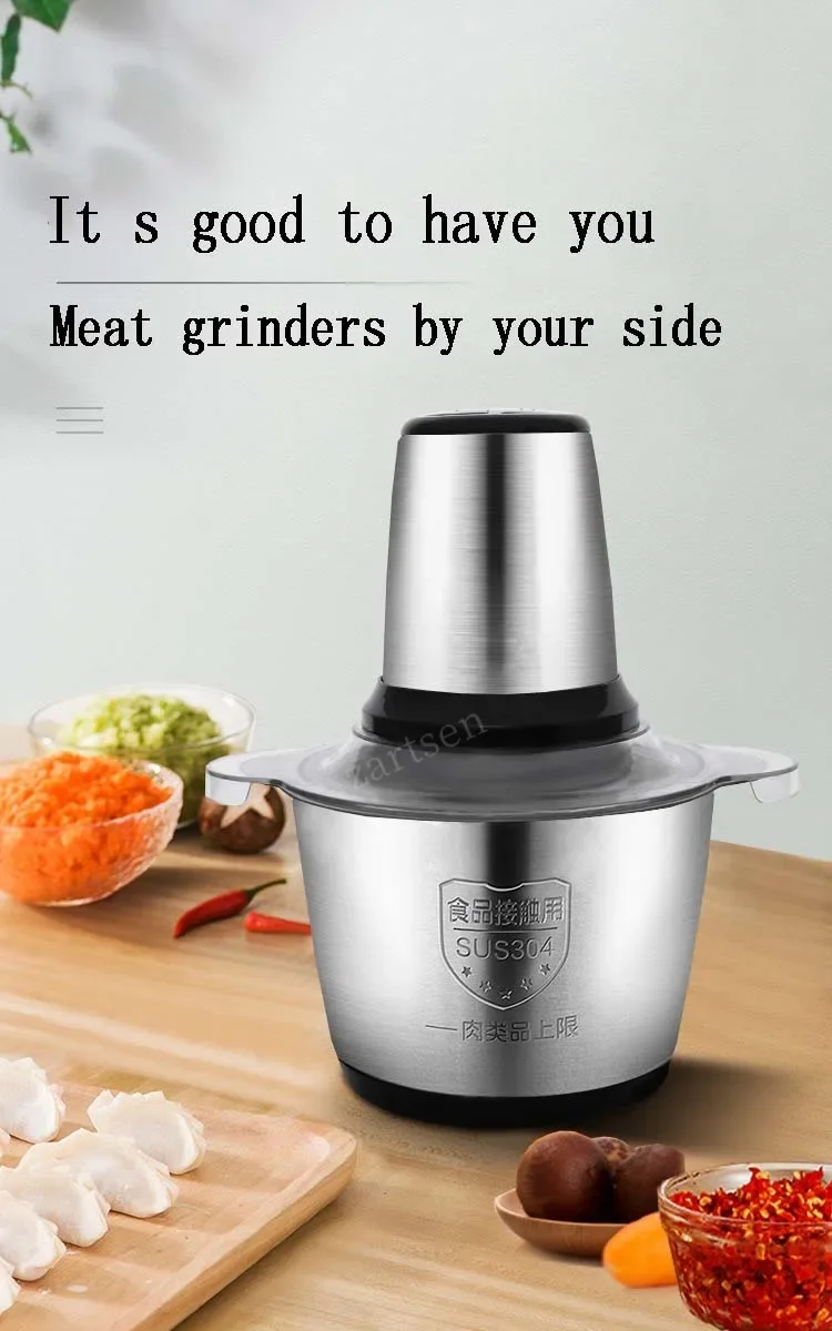 Electric Meat Grinder Stainless Steel Food Processor Chopper Kitchen Utensils Vegetable and Fruit Chopper Household Grinder