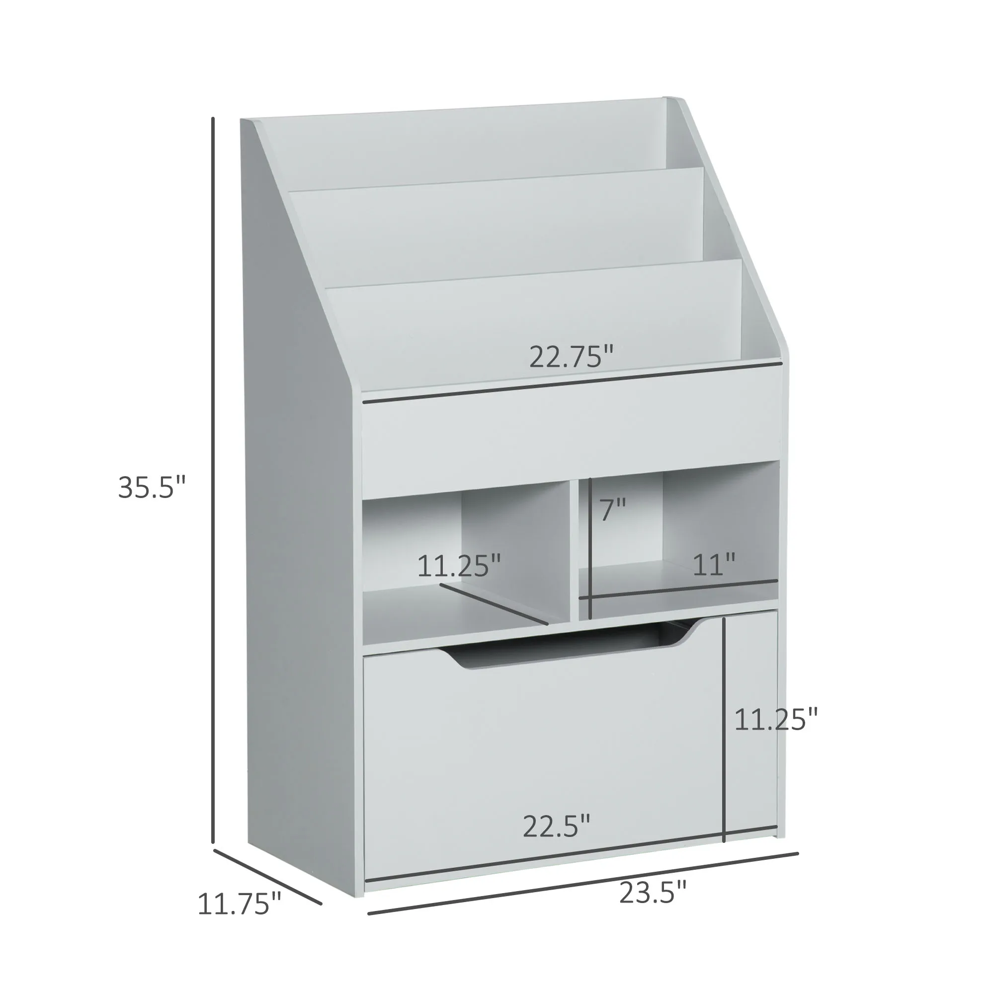 Kids Storage Bookcase Stand w/ Display Shelves & Drawer for Toys & Books, Grey