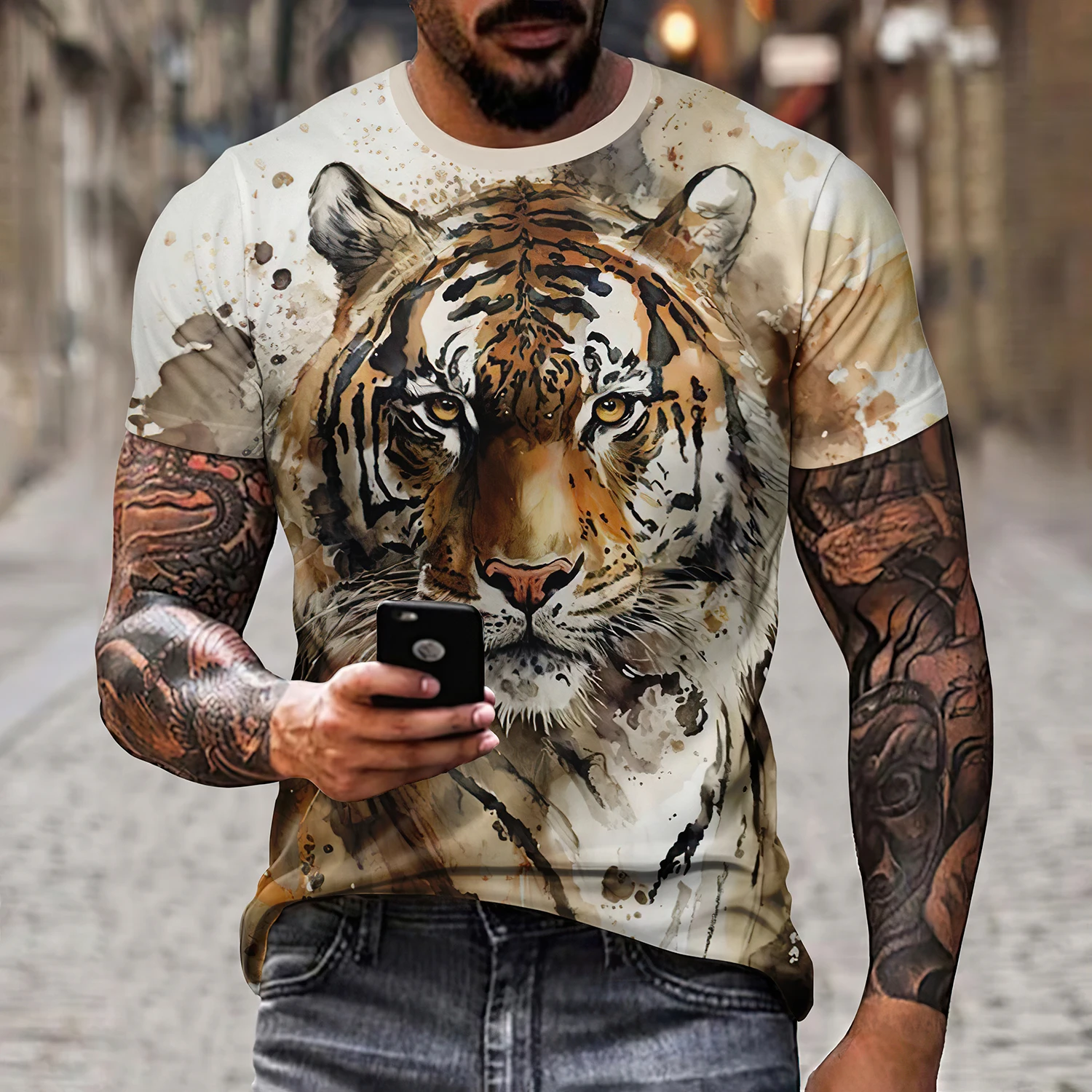 

Summer Fashion Products Men's T-shirt 3D Printing Street Fashion Stripe Checker T-shirt Summer High Quality Breathable Super Top