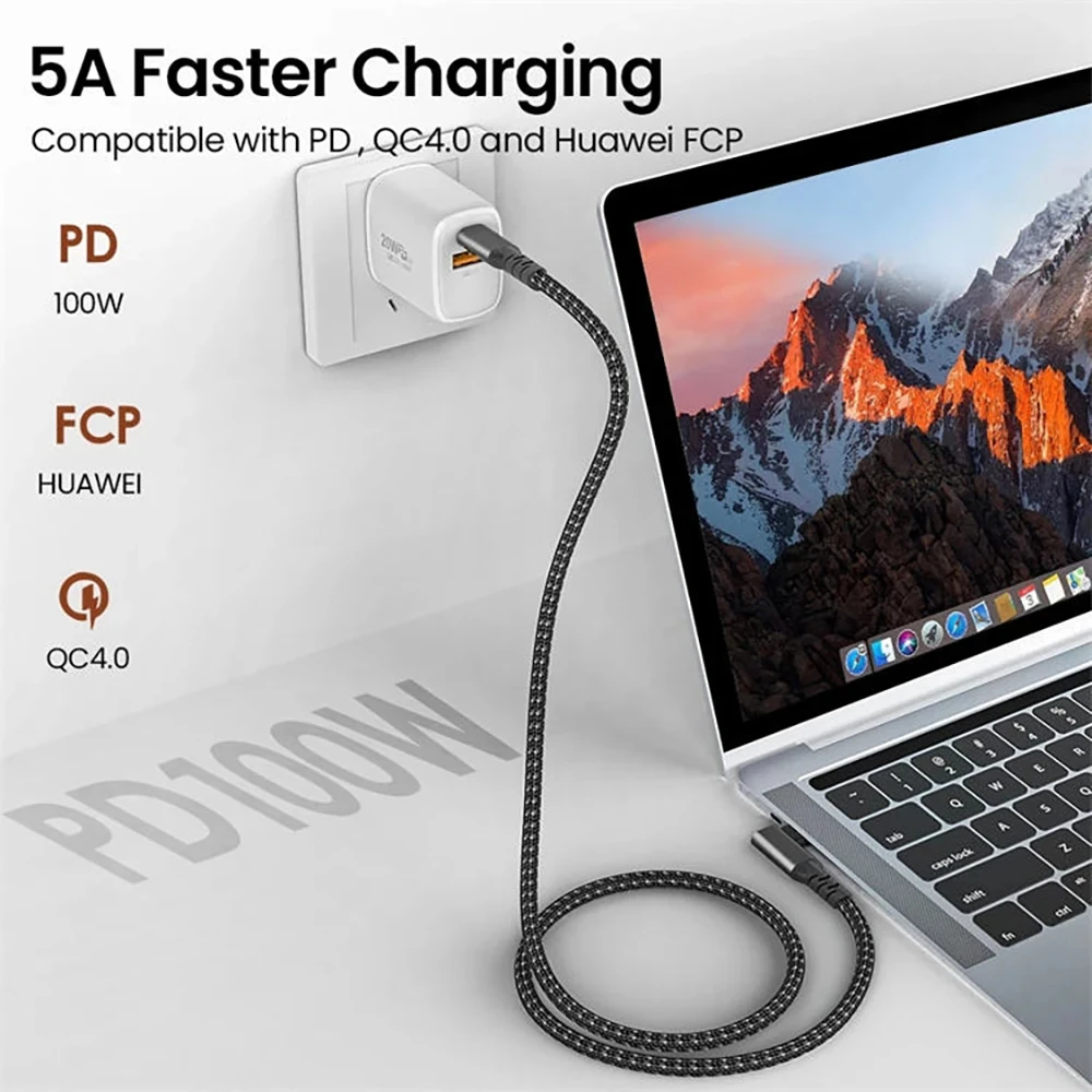 Enhanced USB C to USB C 90° Cable - 20Gbps, 4K@60Hz, 5A 100W PD Fast Charging