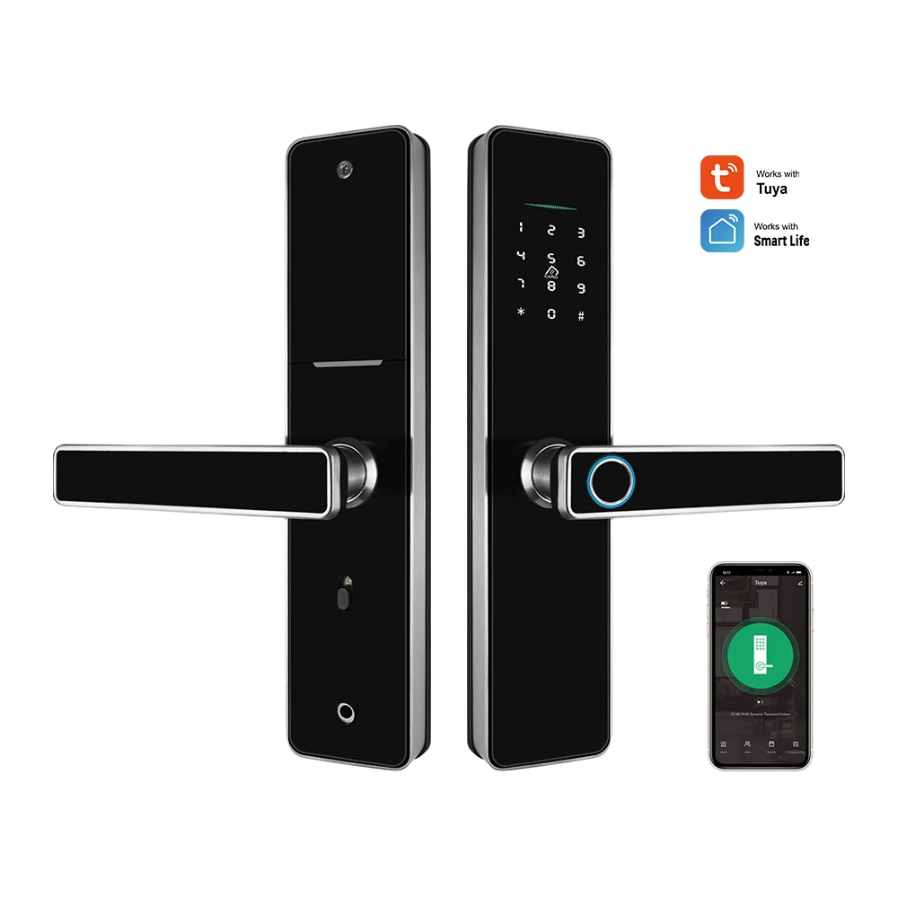 

Tuya App WiFi High-end 304 Stainless Steel Smart Door Lock Biometric Fingerprint Card Code Electronic Digital Door Lock
