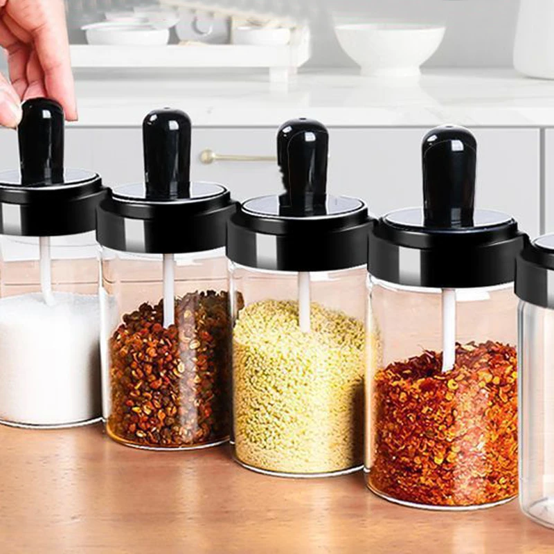 New 6PC Jars for Spices Salt and Pepper Shaker Seasoning Jar Spice Organizer Outdoor Barbecue Condiment Kitchen BBQ Gadget Tool