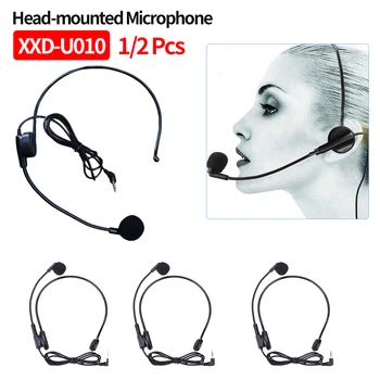 1/2 pz 3.5mm microfono montato sulla testa riduzione del rumore microfono auricolare testa della fascia indossando microfono unidirezionale