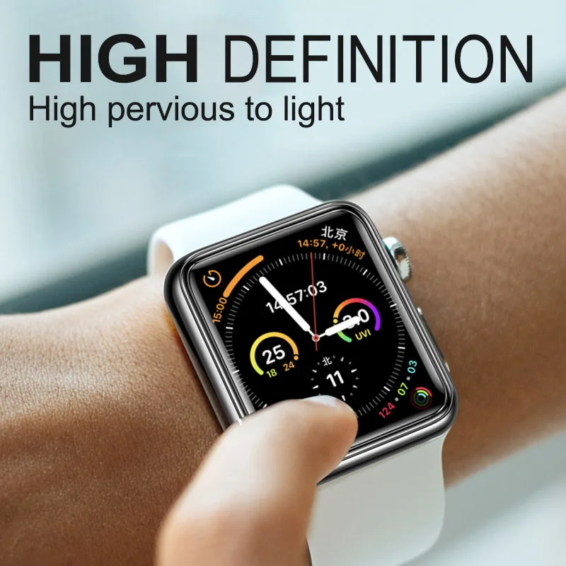Apple Watch Series 4 5 6 SE 1 2 3 자외선 접착제 강화 유리 화면 보호기 iWatch 42 38 40 44 MM 스마트워치 보호막