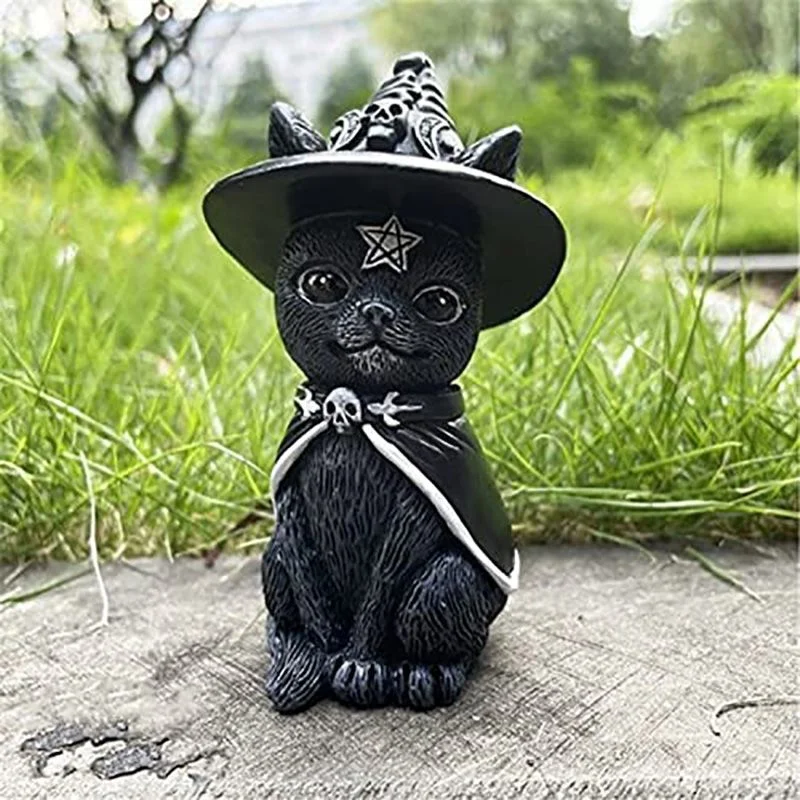 

Черная кошка, украшения, скульптура, забавный волшебник, кошка, садовое животное, украшение, черная накидка, карликовая кошка, украшение на Хэллоуин