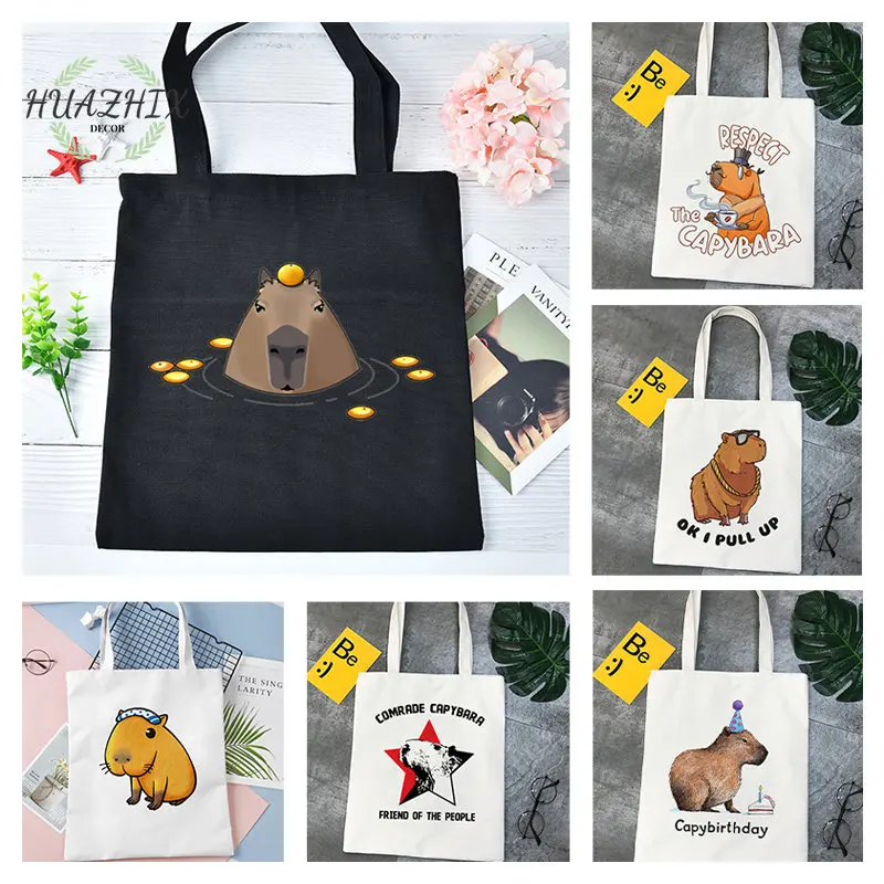 

Capybara Shoulder Bag Cartoon Animal Shopper Tote Canvas Handbag Women Eco Leisure Travel Storage High Capacity Shopping Bags