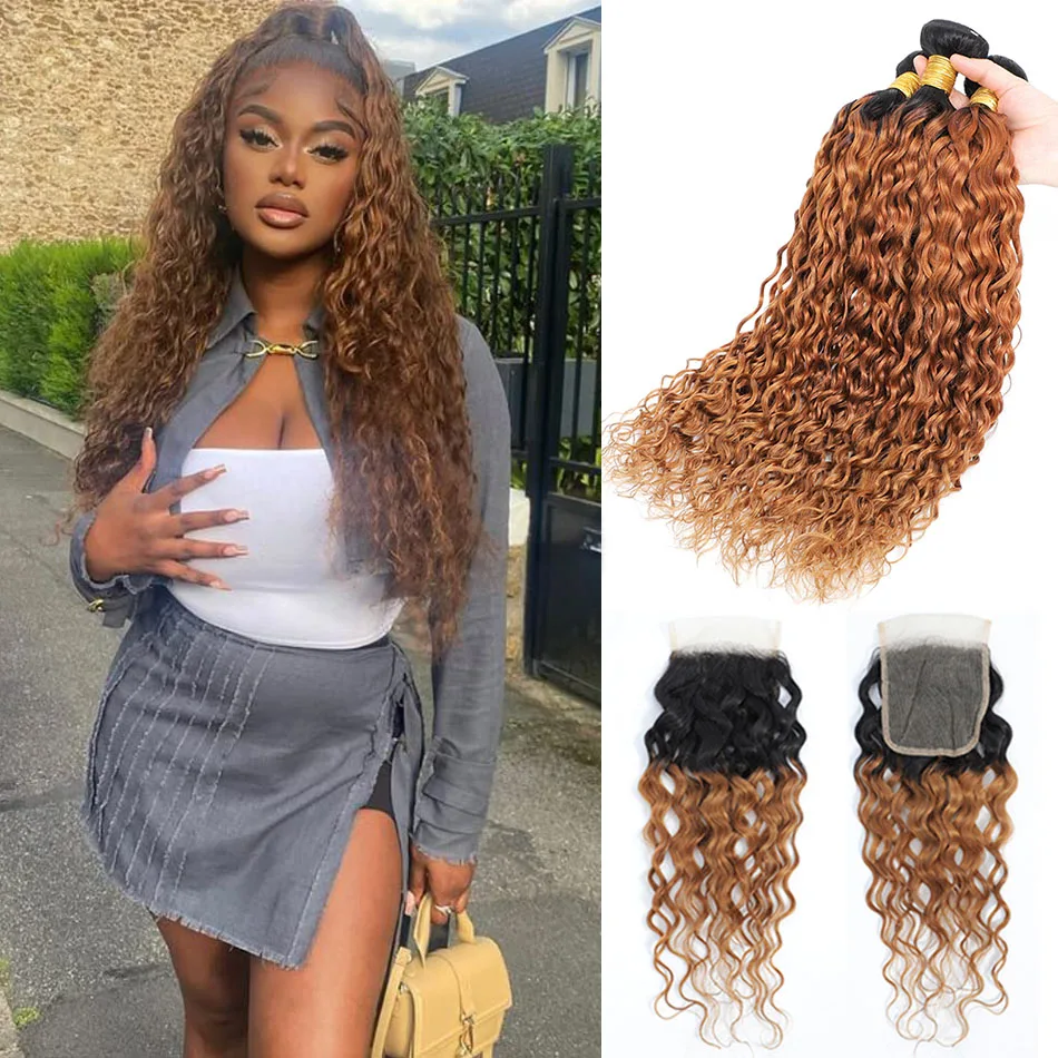 

DreamDiana 10A Water Wave Bundles with Closure Wet and Wavy Brazilian Human Hair 3 Bundles with 4x4 Lace Closure with Baby Hair