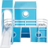 Low Loft Bed with Tent and Slide, Solid Wood Loft Frame with Safety Guardrails and Ladder for Kids Bedroom,Easy Assembly 5