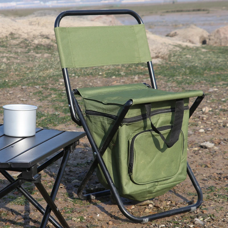 Heavy-Duty Foldable Camping Chair with 50L Cooler Compartment, Thermal Ice Fishing Seat, Durable Outdoor Stool with Carrying Bag