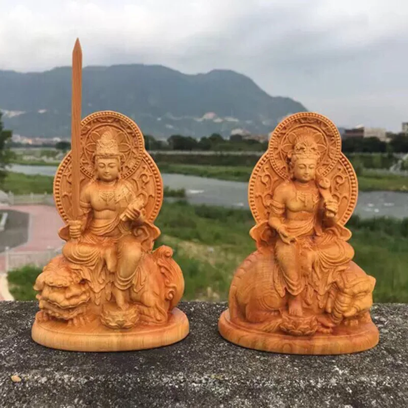 

1 Pc Cliff Cypress Wood Bodhisattva Ornament Woodcarving Handicrafts Buddha Statue Ornaments Feng Shui Accessories Figurine