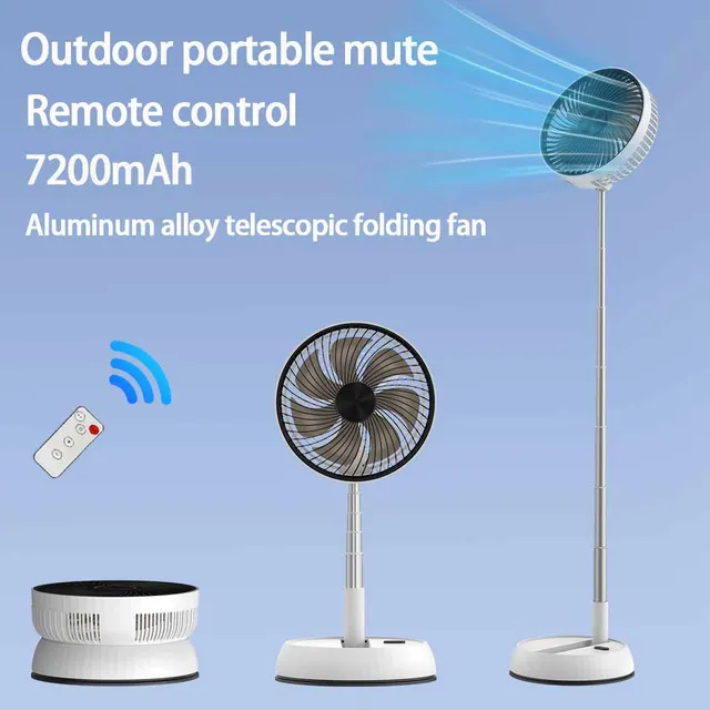 พัดลมอลูมิเนียมอัลลอยด์แบบพับได้ ปรับระดับความสูงได้ ใช้รีโมทคอนโทรล สำหรับใช้ภายนอกอาคาร ตั้งโต๊ะ ตั้งพื้น ใช้ในบ้านและสำนักงาน เงียบ พร้อมฟังก์ชั่นสั่น ตั้งเวลาได้ แบตเตอรี่ 7200mAh 1