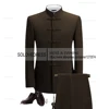 2 Pieces Men's  Zhongshan  Collar Chinese Tunic Suit Formal Suits Single Breasted  Groomsmen Wedding Tailored Fit (Blazer+Pants) 3