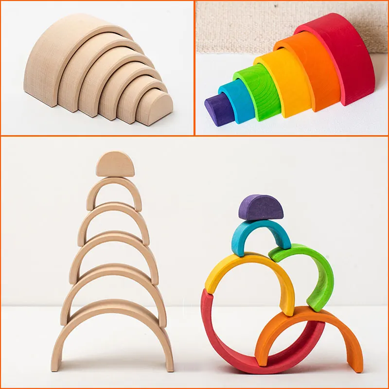 Wooden Rainbow Building Blocks Stacking Game for Kids