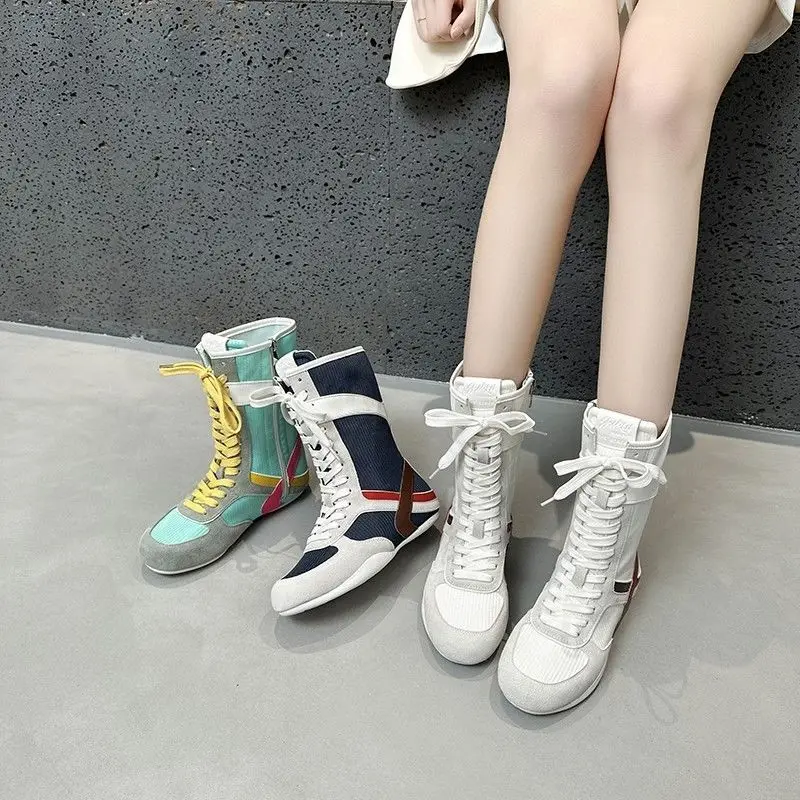 New Summer Luxury Designer Patchwork Round Toe Women's Sneakers Zip Mesh Insole Popular Western Casual Shoes