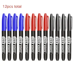 Set of 6 Waterproof Fine Point Permanent Marker Pens - Variety of Nib Sizes and Ink Colors (12pcs set)