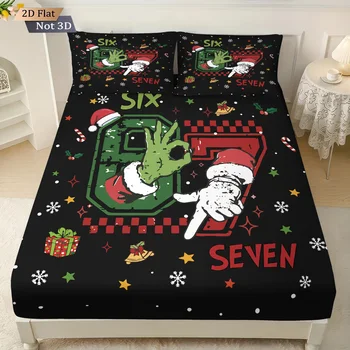 3pcs Merry Christmas 67 Element Black Printed Coreless Bed Sheet Set Multi Size Soft Bed Cover Bedroom Bedding Decoration