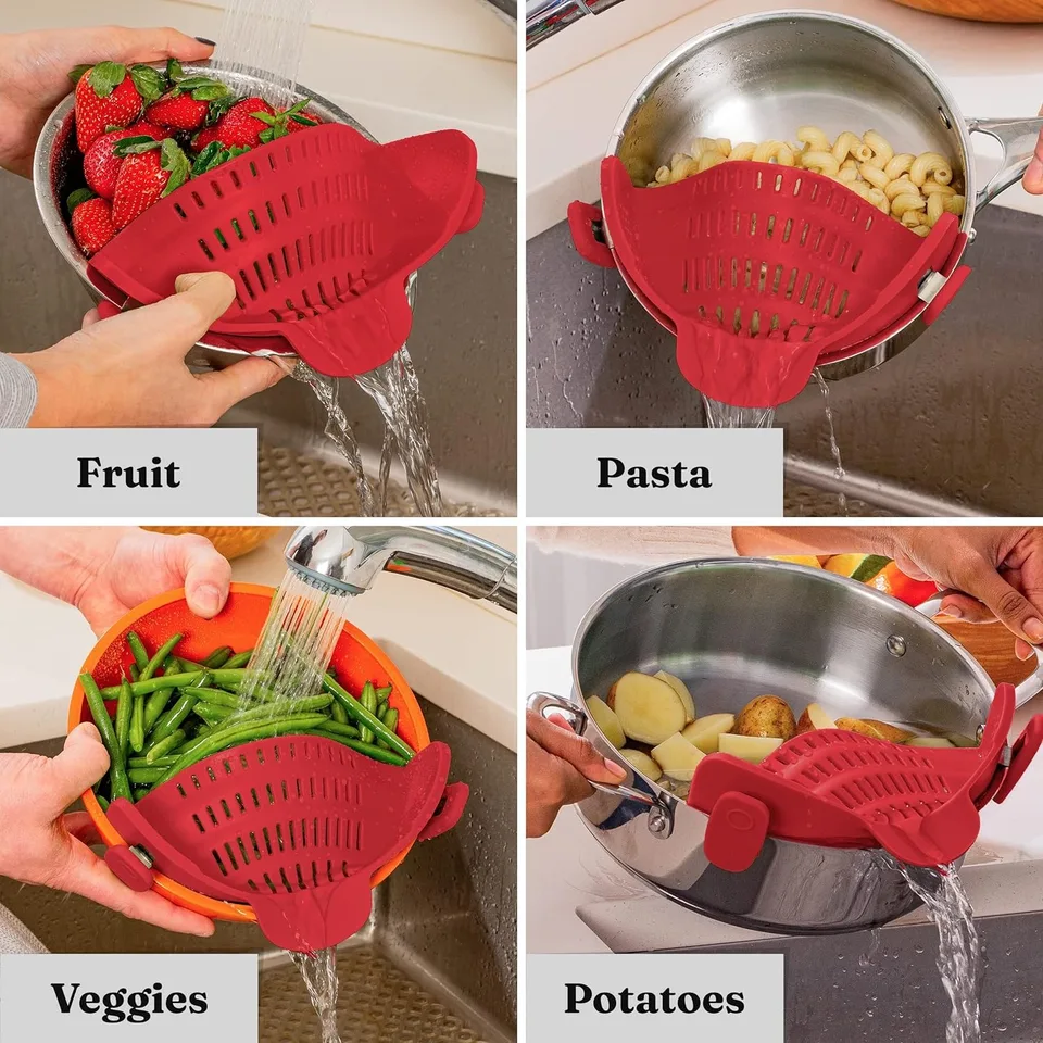 Passoire à Nouilles En Silicone à Clips - Universelle Pour Casseroles, Poêles Et Bols - Sans BPA, Lavable Au Lave-vaisselle - 3