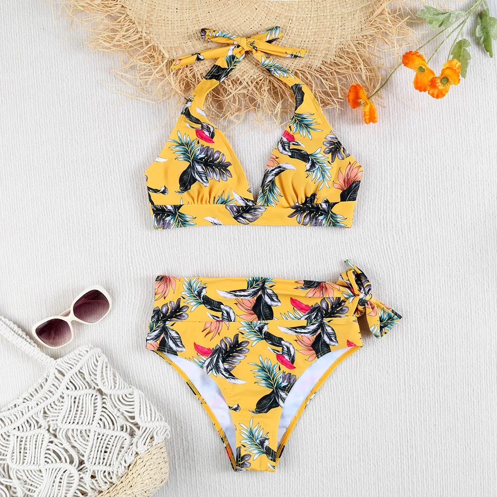 2024 Women Swimsuit Sexy Women High Waist Bikini Swimwear Female Vintage Printed Bikinis Set Two Piece Bathing Suit Beachwear