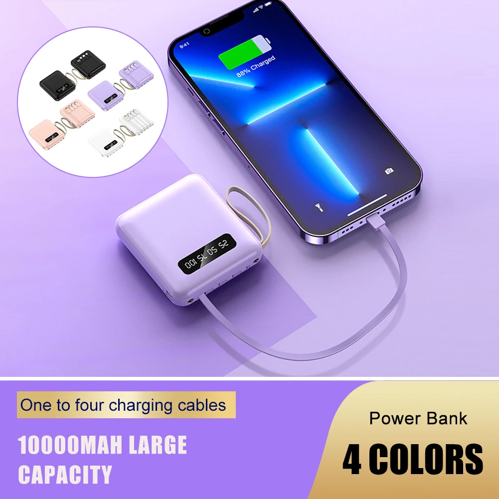 10000mAhDigitalDisplayPowerBankLEDlightsWith4WiresLarge