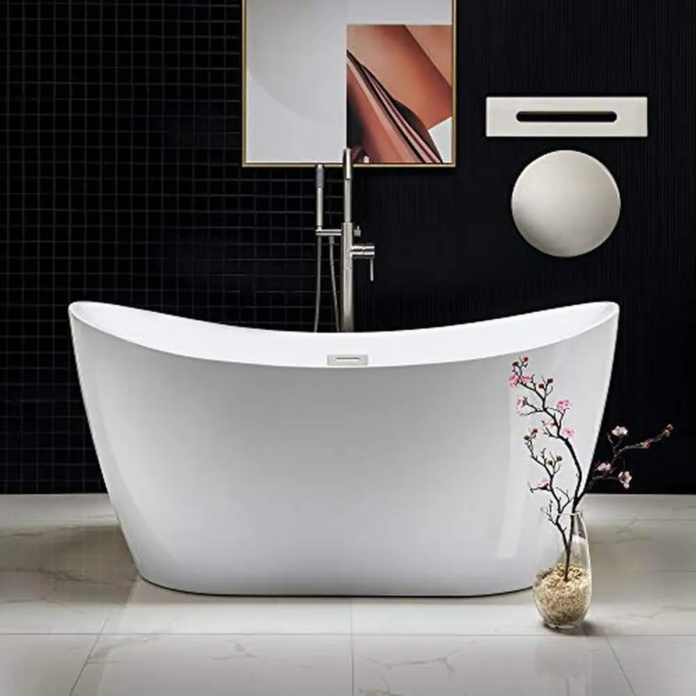 59" Sleek White Acrylic Soaking Bathtub with Brushed Nickel Drain and Overflow Premium Quality Design 2