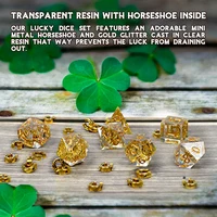 DND Dice Set Transparent Resin Sharp Edge Filled with Lucky Horseshoe & Glitter Inside - 7 Polyhedral Gaming Dice for Borad Game 2