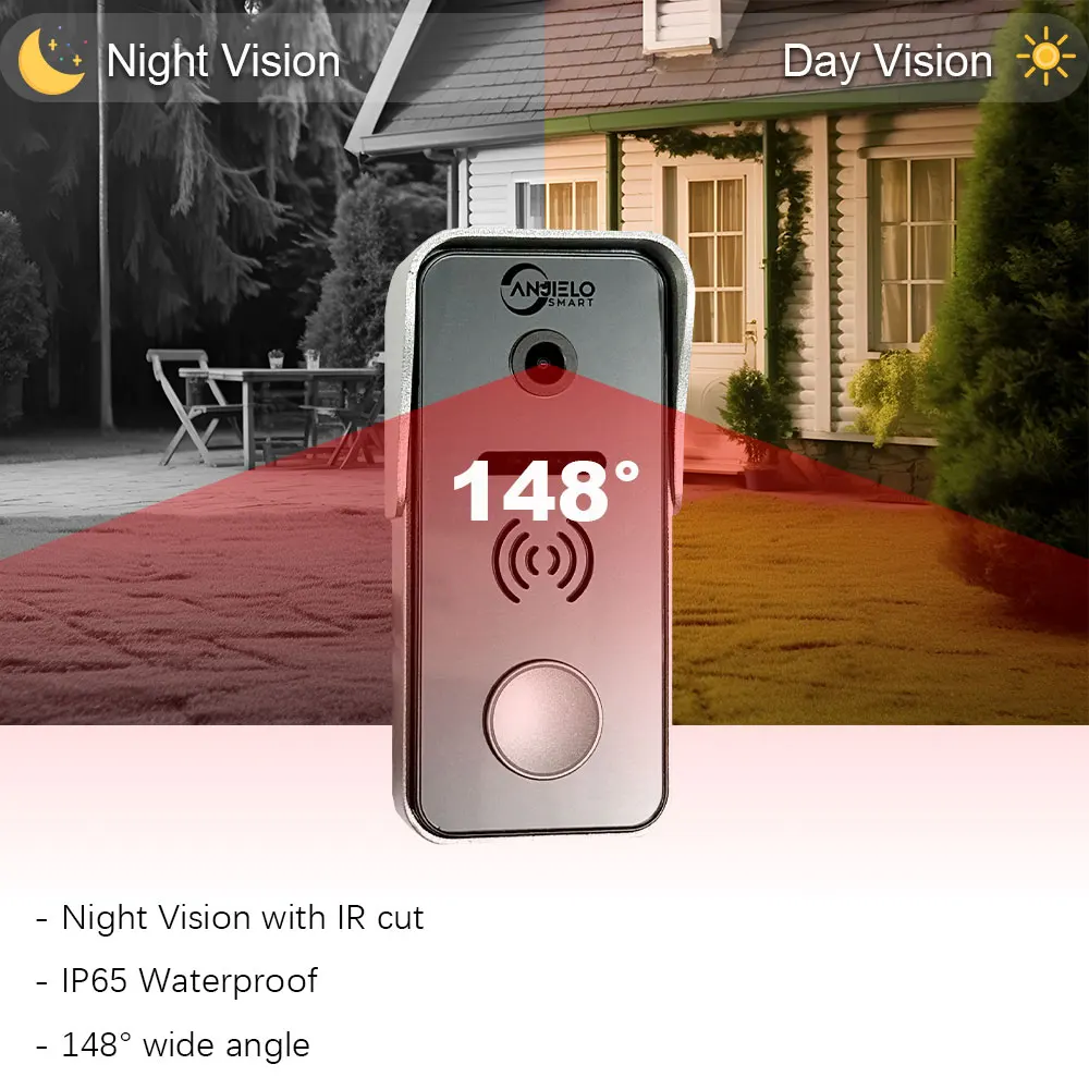 ANJIELO Smart Doorbell Video Intercom System for Home 1080P 7 inch Monitor Video