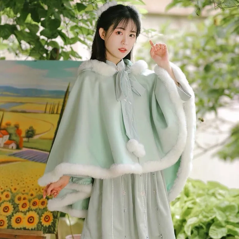 2024 Autumn Winter Women Sweet Lolita Cloak Cute Bear Ear