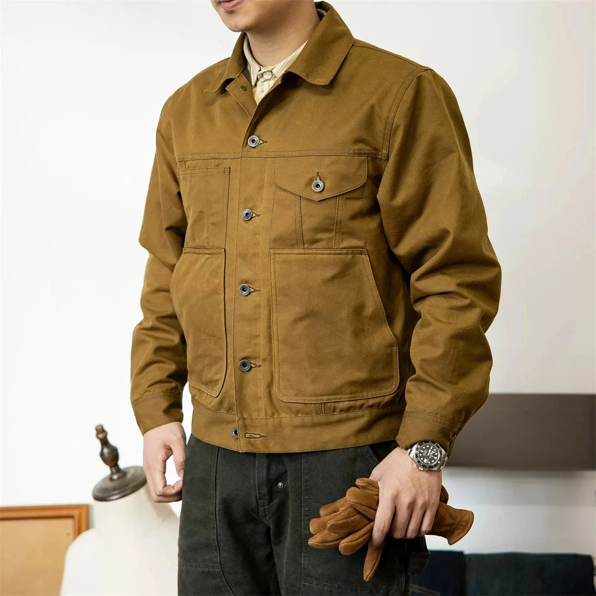 Red Tornado Giacca Corta In Tela Cerata Foderata Cruiser Rugged Yellowstone Capispalla