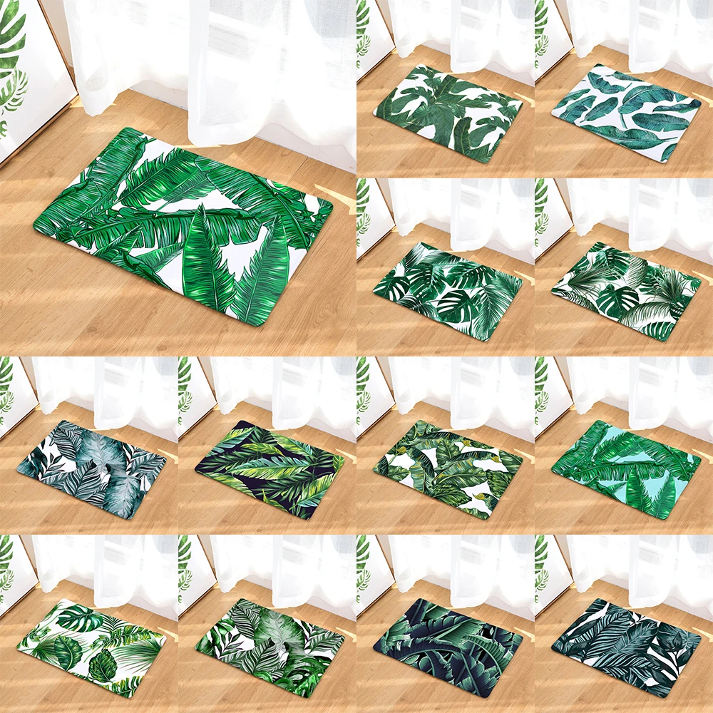 

Tropical plant palm leaf printed pattern floor mat home kitchen bathroom entrance decoration anti slip carpet