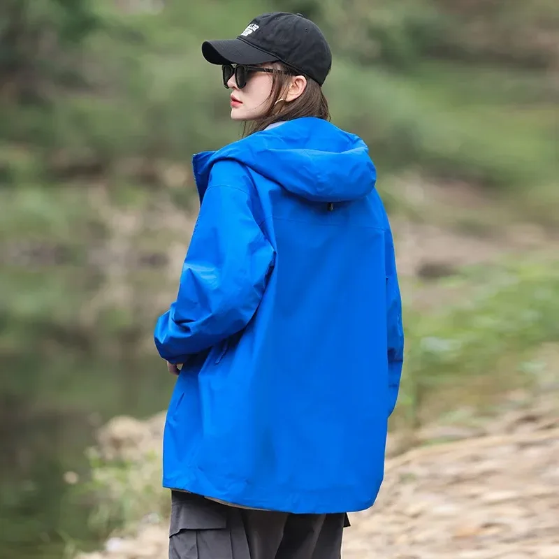 Full pressure adhesive technology men's outdoor mountaineering windproof and waterproof thin hooded assault jacket