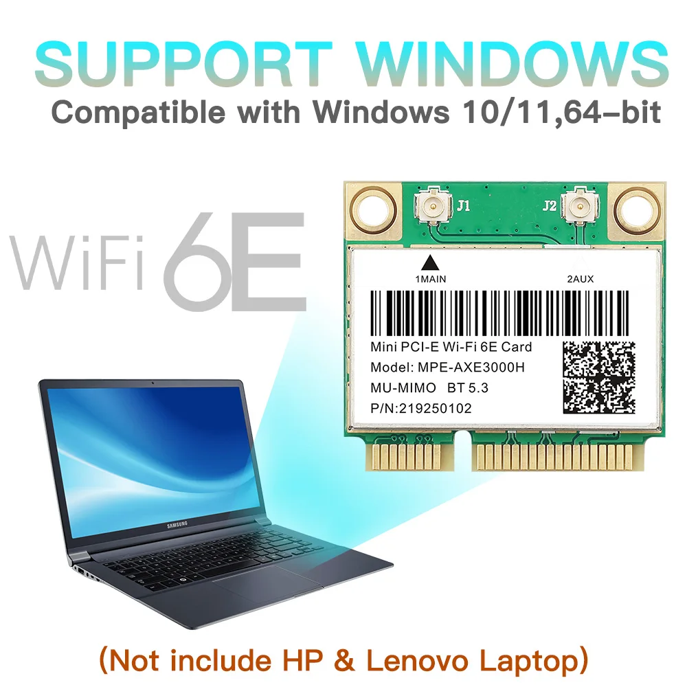 WiFi 6E 5374Mbps Mini PCI-E WiFi Card AX210 BT 5.3 Tri Band 2.4G/5G/6Ghz 802.11AX Wireless Network For Desktop/Laptop Win 10/11