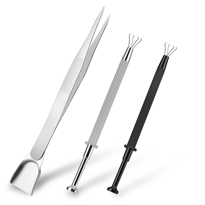 그래버 도구 거치대 세트, 주얼리 픽업 스프레이 펜, 쥬얼리 트위저 실버, 작은 물건 칩용 피어싱 볼, 4 발톱, 3 개