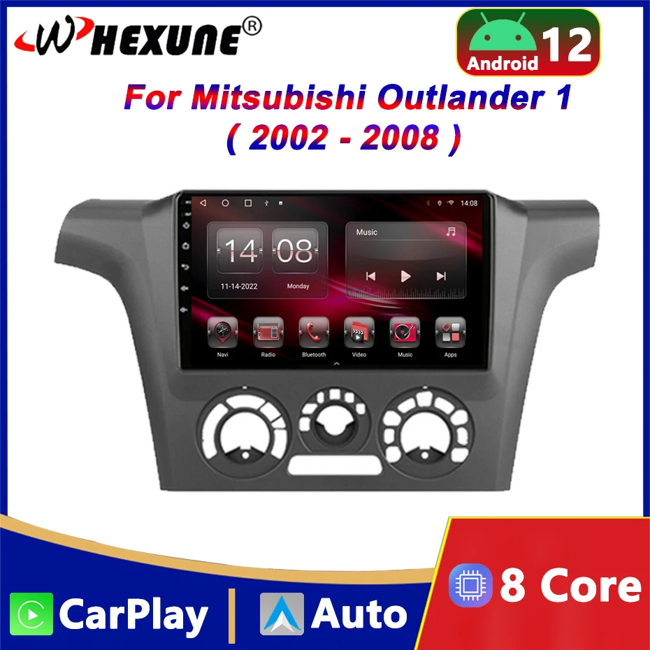 

Автомагнитола на Android 12, мультимедийный видеоплеер для Mitsubishi Outlander 1 2002-2008, Carplay, головное устройство с GPS-навигацией