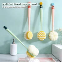 Double-Sided Soft Hair Massage Bath Brush Long Handle Back Rub Brush 2 In 1 Bath Brush With Bath Ball Double Side Scrub Brush 1