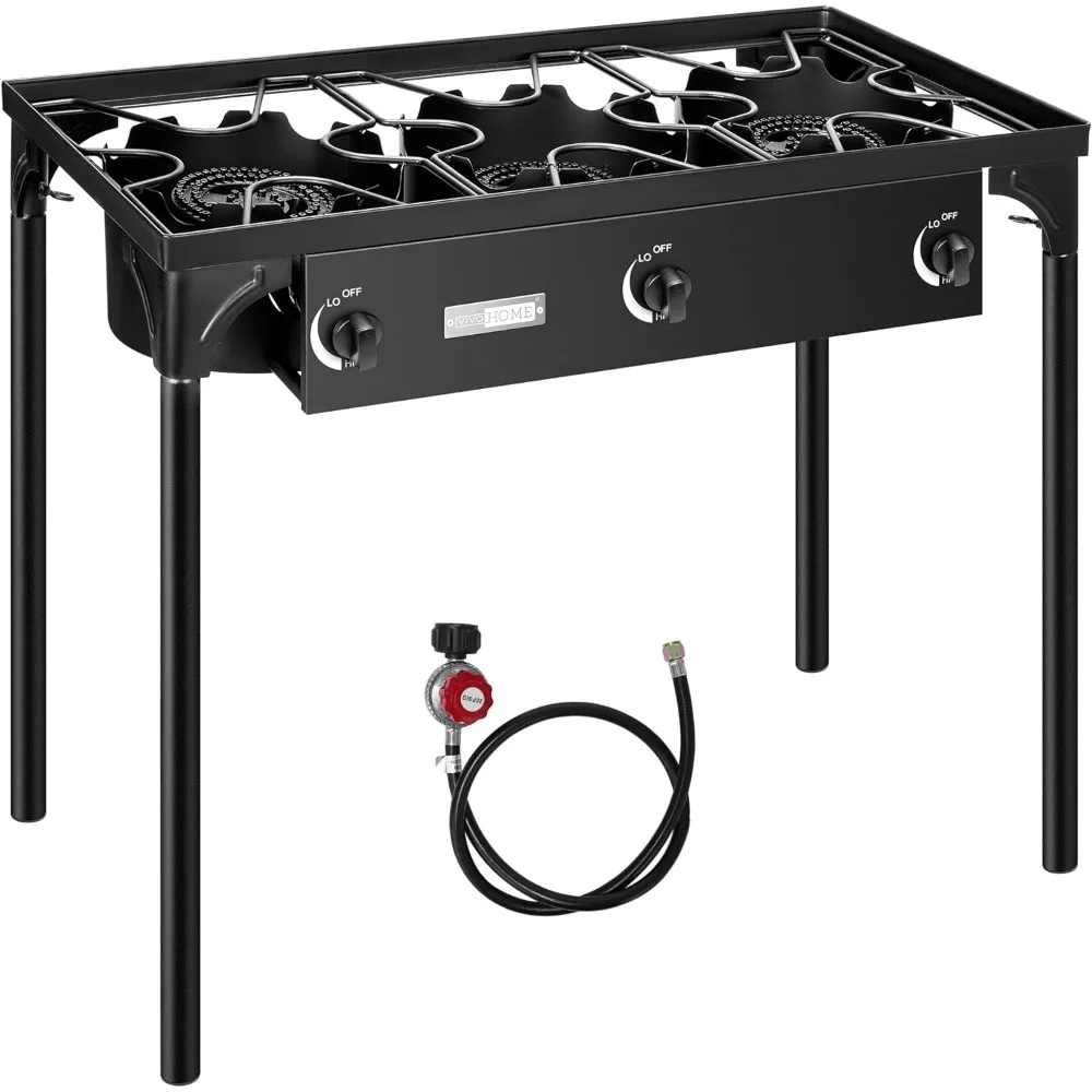 

Outdoor 3-Burner Stove, Max. 225,000 BTU/hr, Heavy Duty Tri-Propane Cooker with Detachable Legs Stand for Camping Cookout