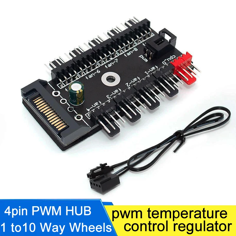 Carte mère 4 broches PWM, refroidisseur, ventilateur, HUB, répartiteur,  prise d'alimentation PC 1 à 10, contrôleur de vitesse du ventilateur PWM,  pratique, Sotchi - AliExpress