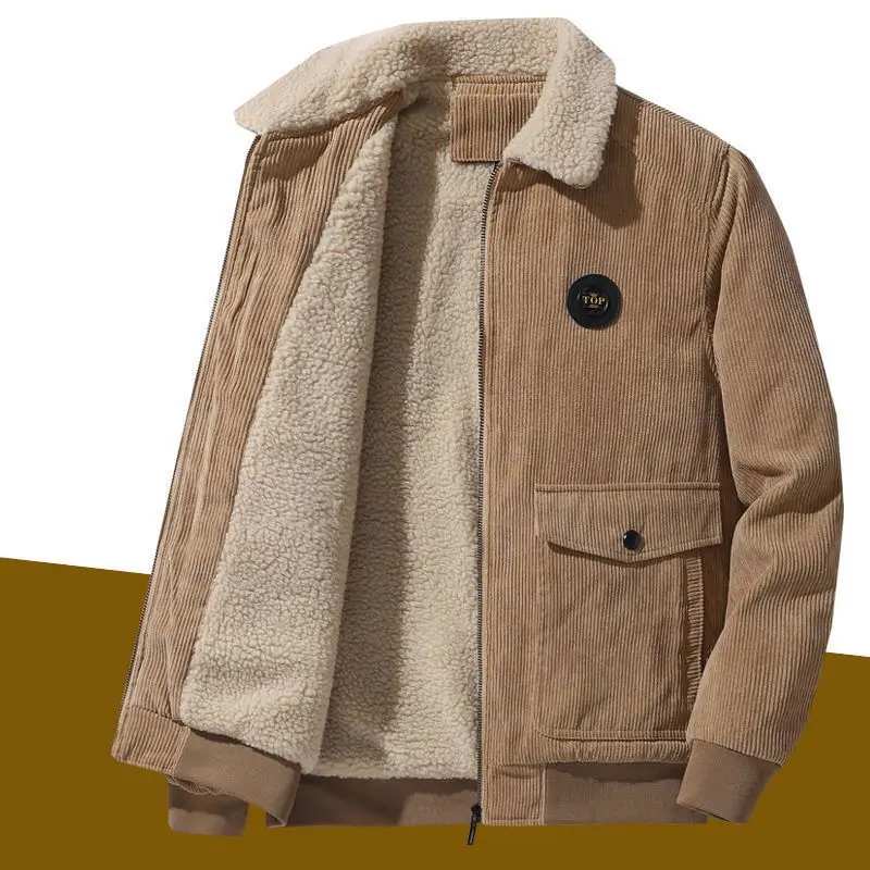 

Men's Thicken Parkas Warm Winter Jacket Cashmere Fleece Coats Vintage Corduroy Motorcycles Warm Thermal Outwear Parka Coats