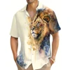 Fashionable Men's 3D Print Animal Lion Pattern Men's Short Sleeve Shirt Street Trend Wear Men's Shirt Oversized Top 1