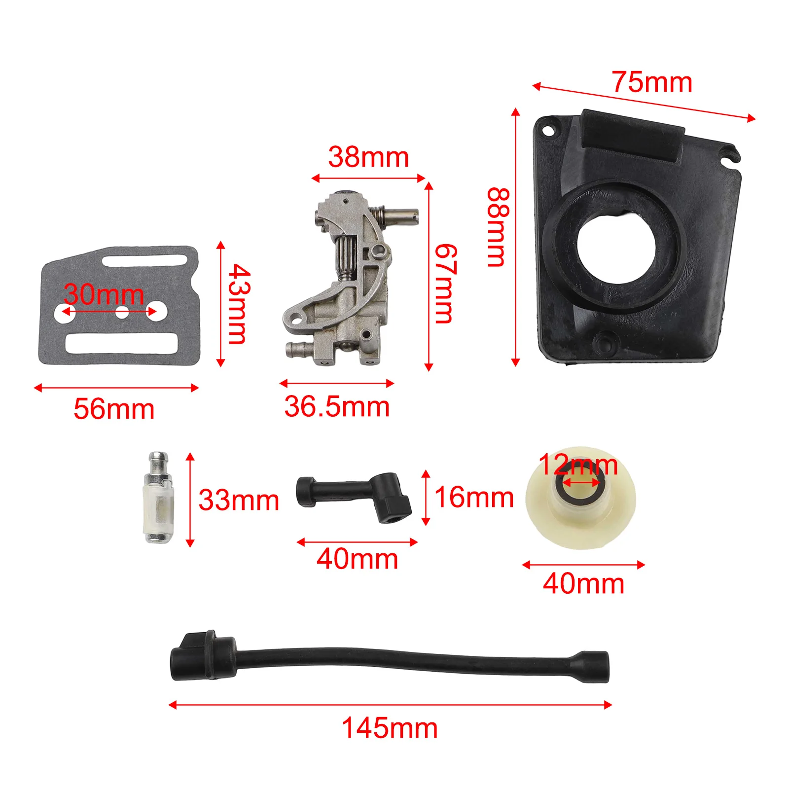 Ölantriebspumpen-Set für chinesische Kettensäge 4500 5800 45 cc 52 cc 58 cc Pumpenabdeckung Schneckengetriebe Ölpumpenabdeckung Ölfilter Ölrohr – Detail 5
