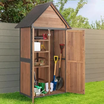 Abri de rangement de jardin extérieur avec cadre en métal et étagères réglables pour patio et pelouse (marron) 1