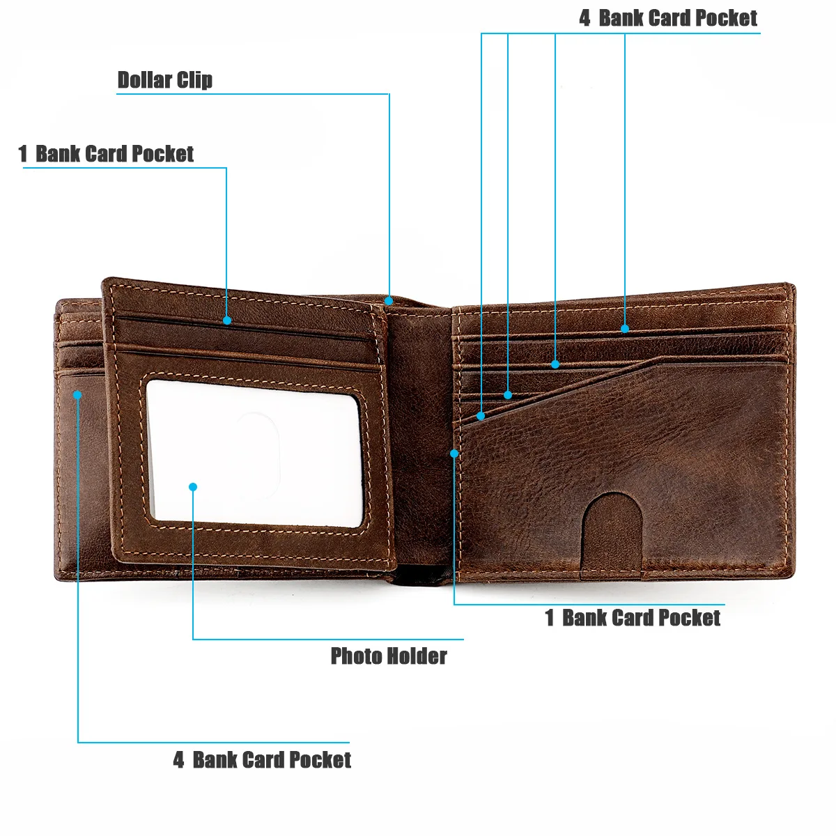 Vintage Airtag Men's Wallets RFID Genuine Leather Trifold Wallets for Men Short Purse with ID Window and Tracking Locator Pocket