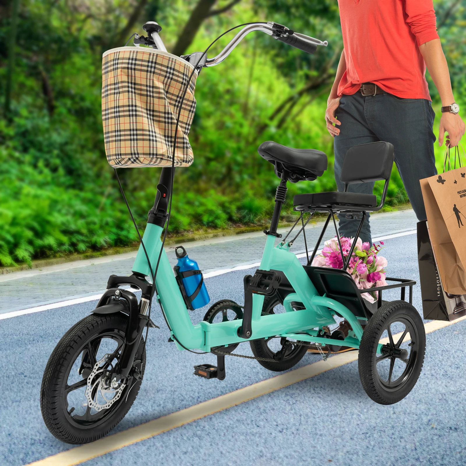 HANGKAI 20 inch tricycle for adults, tricycle for the elderly, 3 wheels with baskets for seniors