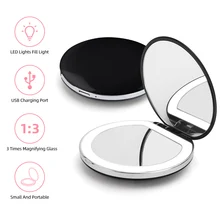 

3X Magnifying LED Light Makeup Mirror Portable Mini LED Light Make Up Mirror USB Rechargeable Adjustable Dimming Make Up Mirror