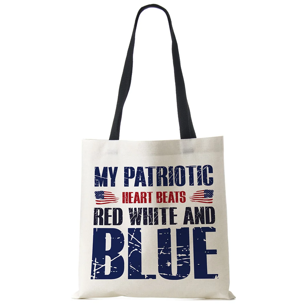 USA Independence Day Print Tote Shoulder Bag For Women Shopping Reusable Bags Large Travel School Beach Bags