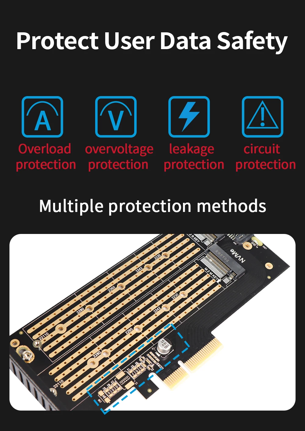 Jeyi sk6 m.2 dual m.2 pcie 4,0 adapter für nvme/ngff ssd, nvme (m key) und sata (b key) ssd zu pcie x4 x8 x16 steckplatz – Detail 2