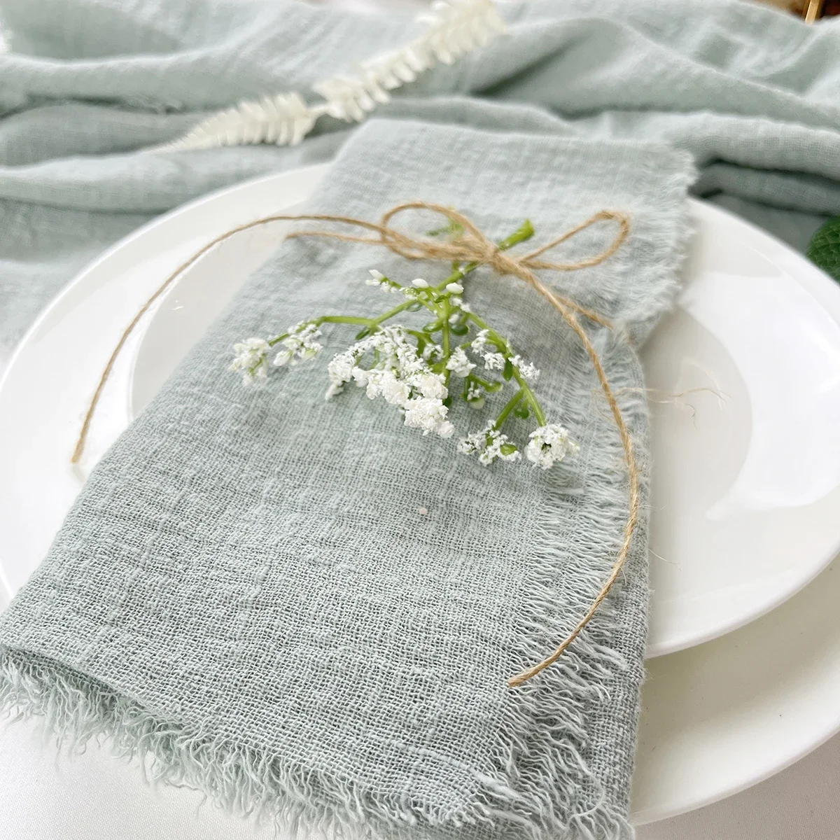 Cotton Napkins 24pcs sage green Gauze Cotton Napkin 32x32cm Tea Towel Wedding Party Christmas Table Decor Burrs napkins